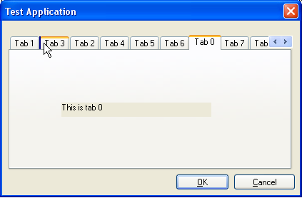Figure 2: Illustrating the tab control while in a drag and drop process. The current insertion position is marked with a blue vertical line between tab 1 and 3.