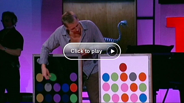 Med illusioner viser R. Beau Lotto i sin TED præsentation (juli 2009) hvordan øjet/hjernen opfatter farver.