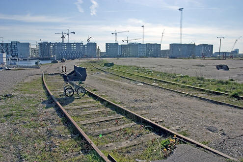 Yderkanten af Teglholmen med kig over mod Sluseholmen. Området er noget rodet.