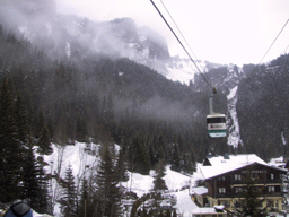 The cabin lift from the parking area at Morzine towards Avoriaz.