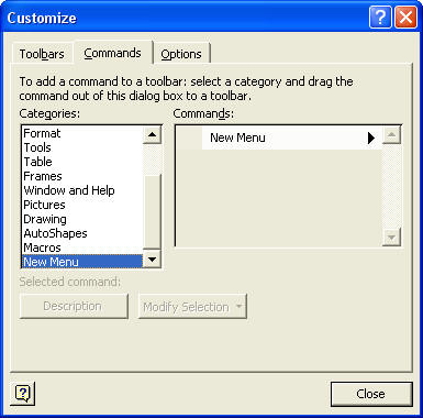 The Tools|Customize dialog.